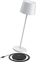 Ozocozy Breakfast at Tiffany's - Lampe de table - Wit - Résistant aux éclaboussures (IP54) - Lampe de bureau sans fil - Lampe LED à intensité variable - Station de recharge - Lampe de terrasse - Rechargeable par USB - 38,5 cm x Ø11,4 cm