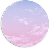 PVC Schuimplaat Muurcirkel - Lucht - Wolken - Maan - Blauw - Roze - 20x20 cm Foto op Muurcirkel (met ophangsysteem)