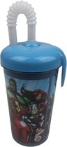 Drinkbeker Avengers met rietje - Blauw - Kunststof - 400 ml - Waterfles - Fles - Bidon - Marvel