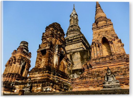Acrylglas - Vooraanzicht van Wat Maha That Tempel in Ayutthaya, Thailand - 40x30 cm Foto op Acrylglas (Wanddecoratie op Acrylaat)
