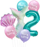 Cijfer ballon 2 Turquoise - Zeemeermin - Mermaid - Meermin - Ballonnen Pakket - Kinderfeestje - Helium Ballonnen - Snoes