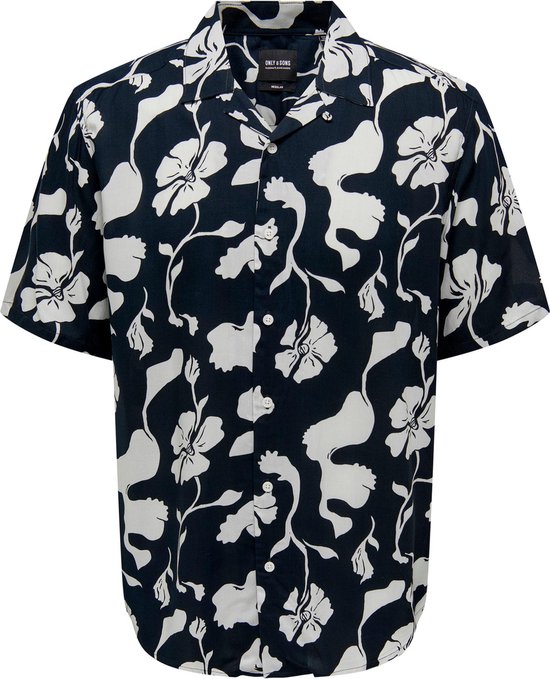 Only & Sons Overhemd Onsdash Life Reg Visc Aop Ss Shirt 22024907 Dark Navy Mannen Maat - M