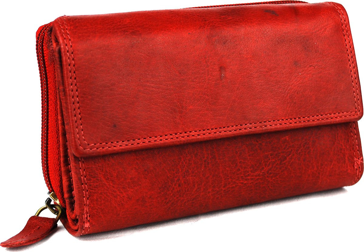 Massi Miliano Portemonnee Dames Volledig Buffelleer - Rood - (FLRS-5019-2013-36) - 14x3.5x9cm -