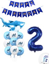 Cijferballon 2 Blauw - Haai - Shark - Ballonnen Pluspakket - Slinger Feestvieren - Verjaardag Snoes