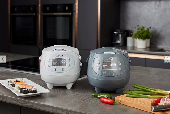 Yum Asia Panda Mini Rijstkoker Met Ninja Keramische Kom en Advanced Fuzzy Logic (3,5 kop, 0,63 liter) 4 Rijstkookfuncties, 4 Multicooker-functies, LED -display, 220-240V (Cobalt Grey