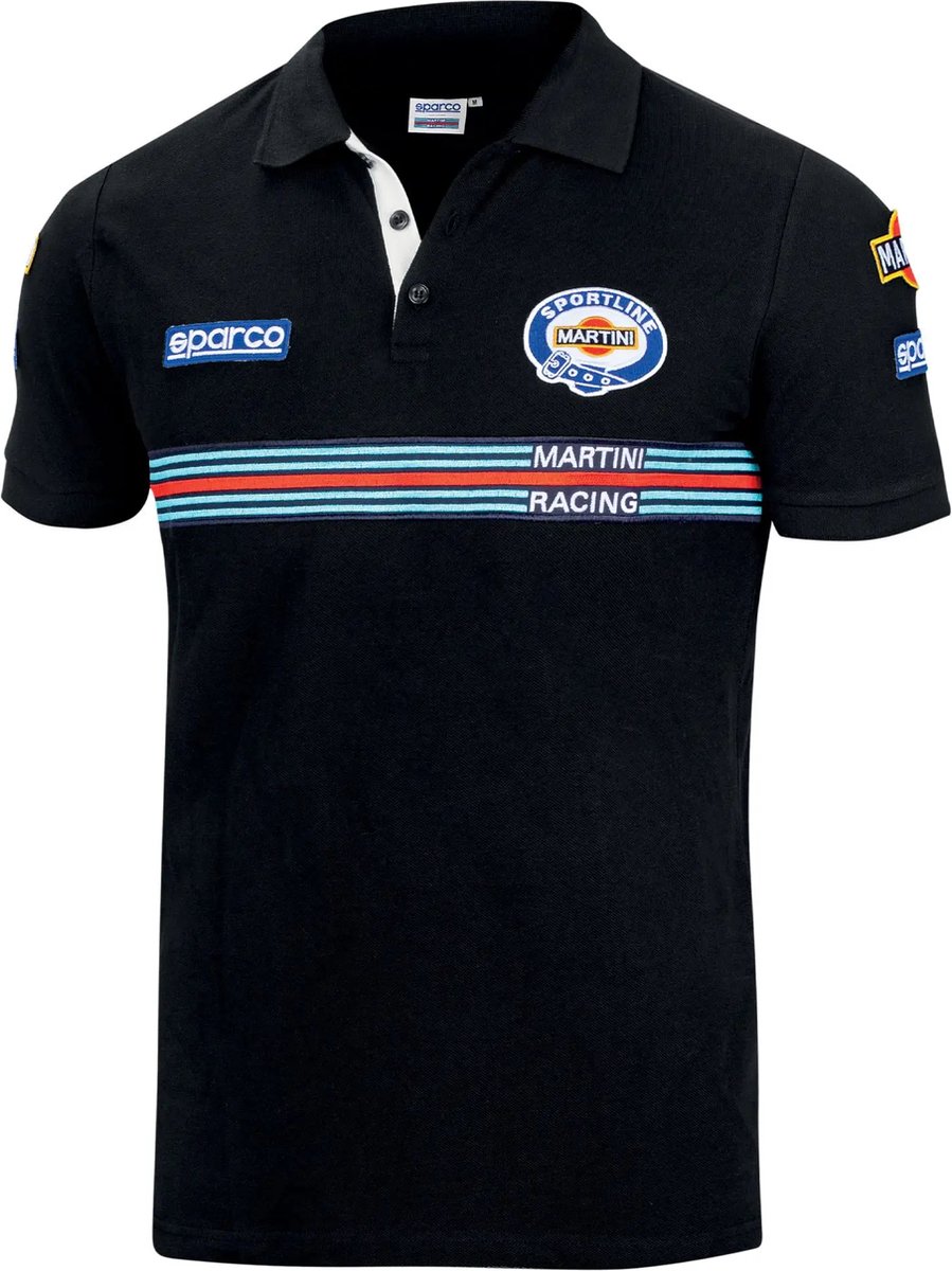Herenpolo met Korte Mouwen Sparco Martini Racing Zwart (Maat L)
