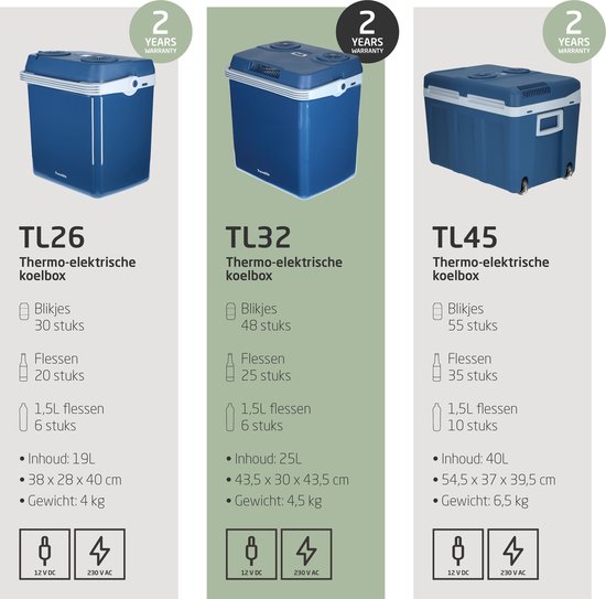Travellife TL32 Thermo-Elektrische Koelbox - 25L - AC/DC - 12V/230V - Geschikt voor 1,5 L flessen - Travellife