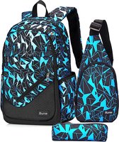 Backpack for Boys, Large Book Bag, Waterproof School Bag, Pencil Case, Shoulder Bag, Set for Elementary, Middle School, School, Blue, Large, Backpack for Kids