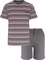 Paul Hopkins Heren Shortama - Pyjama Set - Gestreept - 100% Katoen - Grijs- Maat 3XL
