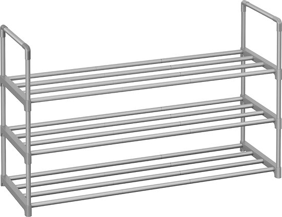 Schoenenrek met 3 planken, Schoenenstandaard van metaal, Staand rek, eenvoudige montage, ruimtebesparend, voor 12 tot 15 paar schoenen, stapelbaar, voor gang, woonkamer, zwart LSA303B02