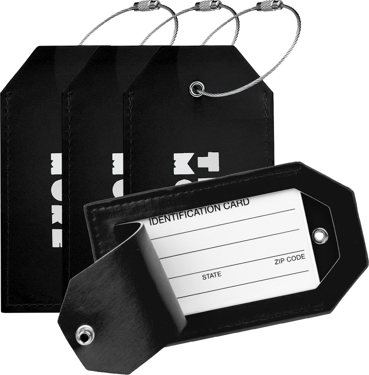Bol.com TRVLMORE Kofferlabel - Leer - Bagagelabel voor Koffers en Tassen - 4 Stuks - Zwart aanbieding
