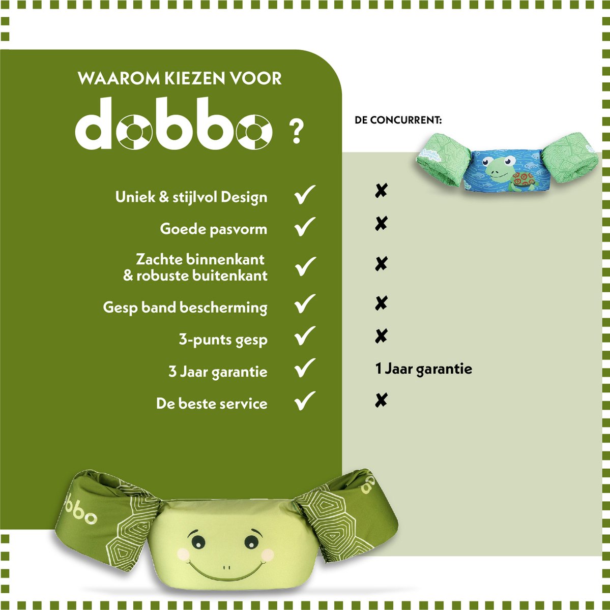 DOBBO Slomie de Schildpad - Puddle Jumper - Zwembandjes - Zwemvest - Zwemvleugels - voor Kind van 2 tot 6 jaar - 15 tot 30kg - Groen — afbeelding 4