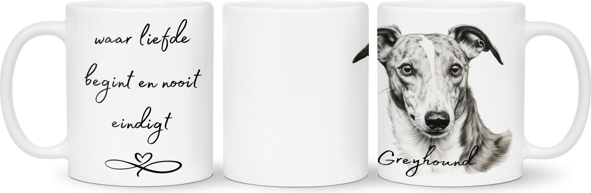 Koffie - theemok Greyhound Beker cadeau voor haar of hem, kerst, verjaardag, honden liefhebber, zus, broer, vriendin, vriend, collega, moeder, vader, hond