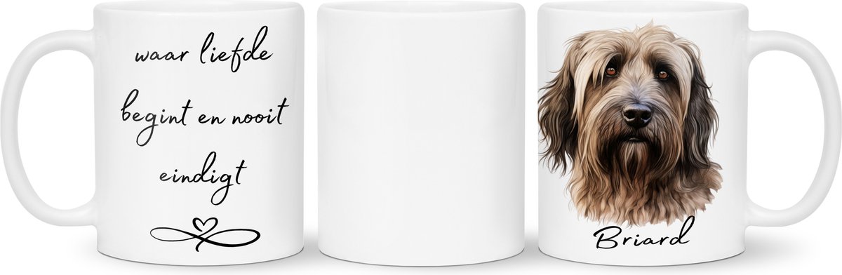 Koffie - theemok Briard Beker cadeau voor haar of hem, kerst, verjaardag, honden liefhebber, zus, broer, vriendin, vriend, collega, moeder, vader, hond