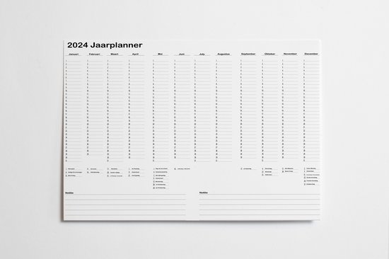 Jaarplanner 2024 - Zonder kleur - 120x84cm - A0 - inclusief feestdagen