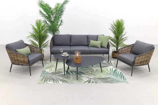 Garden Impressions Bali loungeset 5-delig - natural rotan - carbon black/ mystic grey