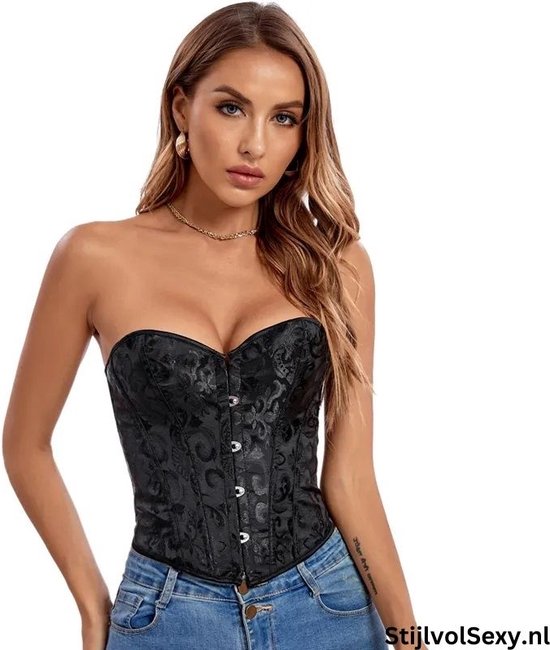 Corset Steampunk Sexy Corselet Korsetten Jurk en Bustiers Top Rood Zwart Gothic Lingerie Dames (Kleur: Zwart, Maat: M Code) (Rood M-code