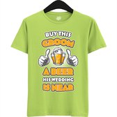 Buy This Groom A Beer | Vrijgezellenfeest Cadeau Man - Groom To Be Bachelor Party - Grappig Bruiloft En Bruidegom Bier shirt - T-Shirt - Unisex - Appel Groen - Maat 4XL