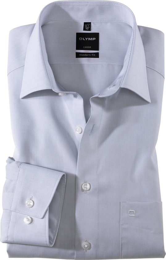 OLYMP Luxor modern fit overhemd - licht grijs - Strijkvrij - Boordmaat: 37
