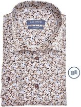 Ledub modern fit overhemd - wit met beige - Strijkvriendelijk - Boordmaat: 39