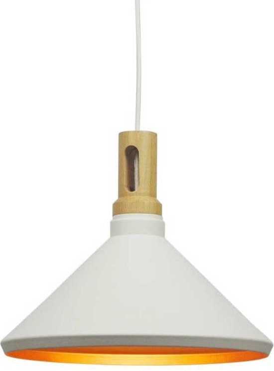 Strakke hanglamp Cornet Ø 41cm wit met hout - HL 1999 WI