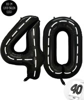 Cijfer Helium Folie Ballon XXL - 40 jaar cijfer - Zwart - Wit - Race Thema - Formule1 - 100 cm - Snoes