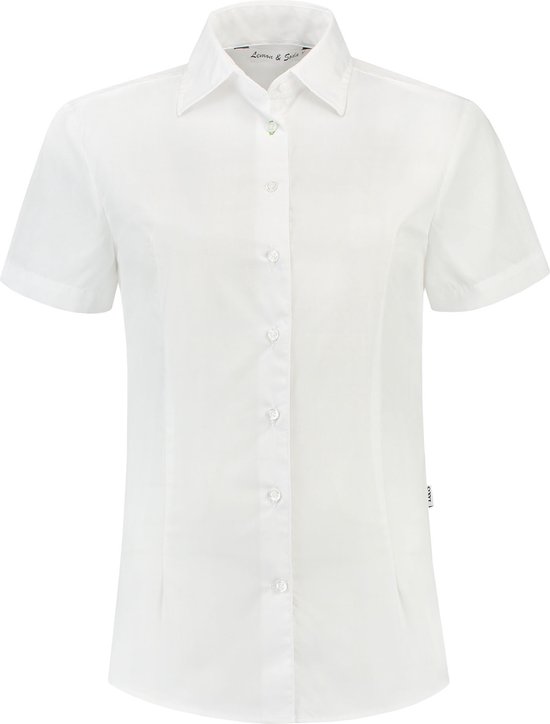 L&S Shirt poplin mix met korte mouwen voor dames wit - XL