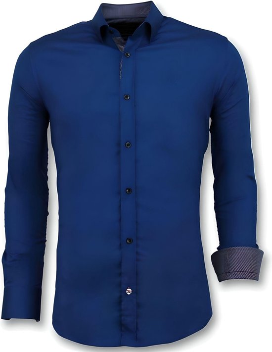 Tony Backer Tailored Shirts Men - Blouse Blanco - 3041 - Bleu Chemises Décontractées Hommes Hommes Chemise Taille L