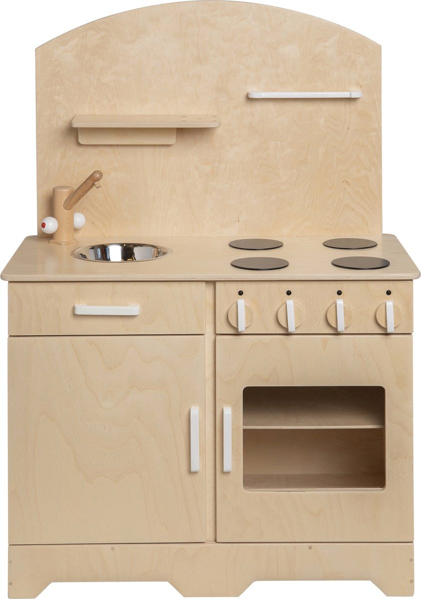 Van Dijk Toys houten speelgoed keuken / keukentje - Naturel met wit (Kinderopvang kwaliteit)
