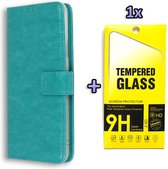 HB Hoesje Geschikt voor Motorola Moto G Pro Turquoise - Portemonnee Book Case - Kaarthouder & Glazen Screenprotector