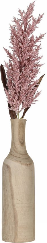 Decoratie pampasgras pluim in houten vaas - oudroze - 88 cm - Tafel bloemstukken