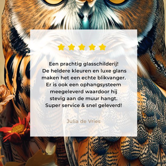MuchoWow® Peinture sur verre 80x120 cm - Peinture sur verre acrylique - Hibou - Vogel - Fleurs - Plantes - Botanique - Photo sur verre - Peintures