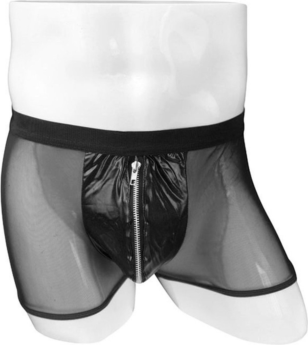 Goedkoopste Boxer-Heren-Zwart-Doorschijnend-Latex-Mannen-Lingerie-Gaas-Rits