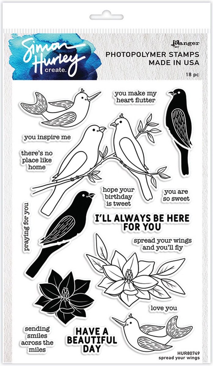 Ranger Simon Hurley Create. Photopolymer Stamp Spread Your Wings