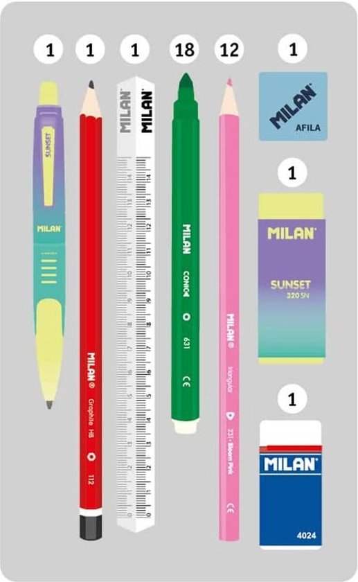 Pennenetui met 3 vakken, zonsondergang, roze MILAN Pennenetui met 3 vakken, zonsondergang, roze MILAN