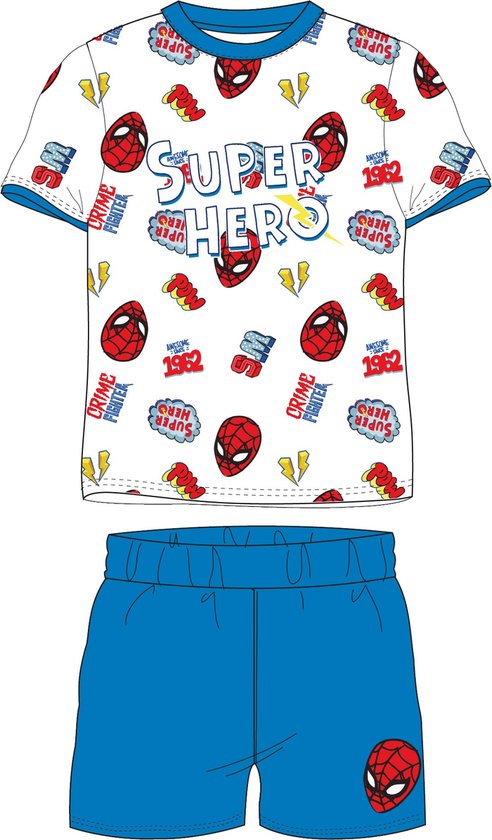 Spiderman shortama/pyjama super hero wit/blauw katoen maat 134