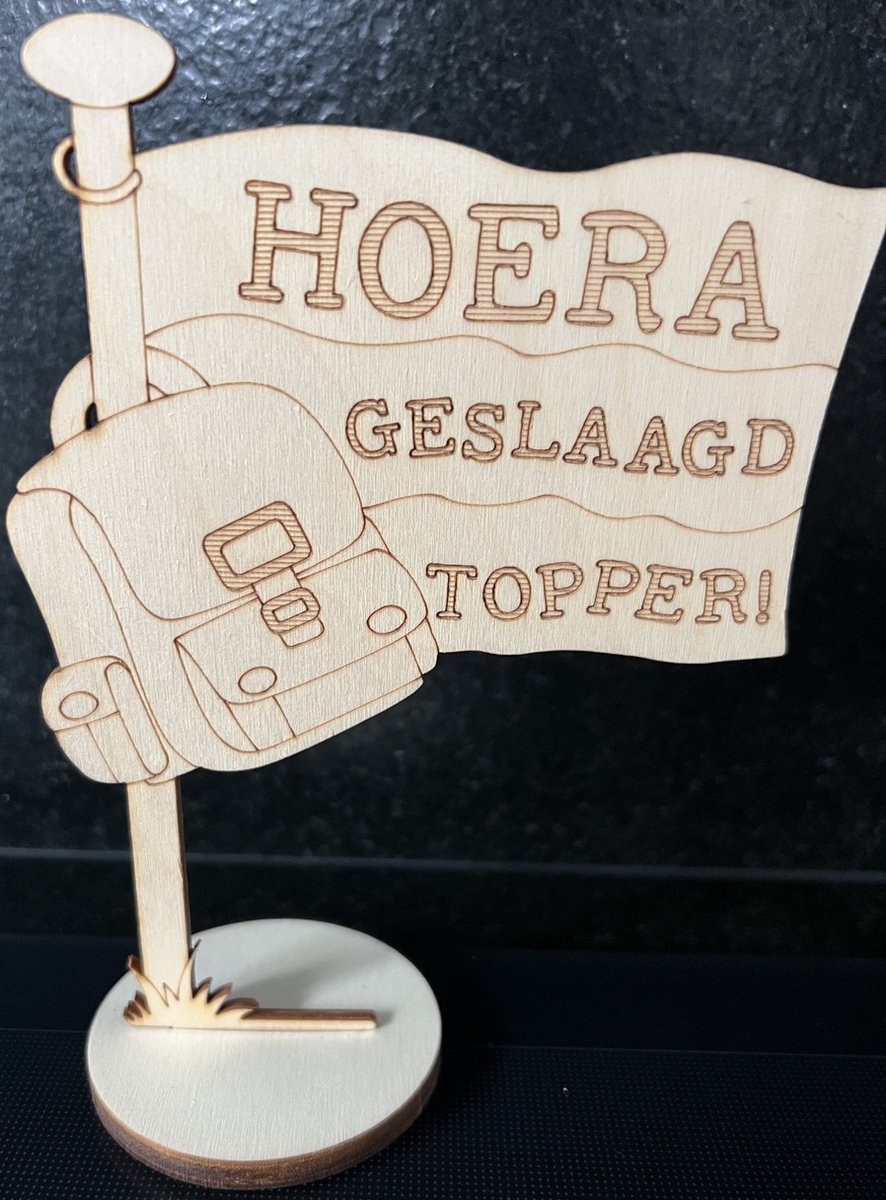 Tekst op Voetstuk - Hoera Geslaagd Topper - Diploma