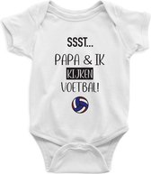 Baby Rompertje met Tekst " Ssst.. Papa & ik kijken voetbal!" | Korte Mouw | Cadeau voor Zwangerschap | Bekendmaking | Aankondiging | Cadeau voor Papa | Vaderdag - 0-3 maanden