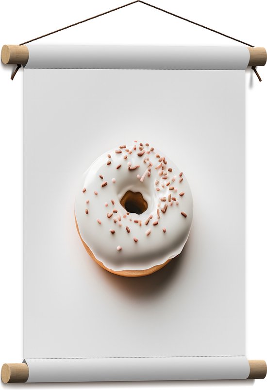 Textielposter - Donut met Wit Glazuur tegen Witte Achtergrond - 30x40 cm Foto op Textiel