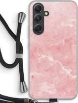 Case Company® - Hoesje met koord geschikt voor Samsung Galaxy A54 hoesje met Koord - Roze marmer - Telefoonhoesje met Zwart Koord - Bescherming aan alle Kanten en Over de Schermrand
