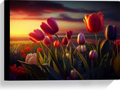 Canvas - Kleurrijke Tulpen in Bloemenveld - 40x30 cm Foto op Canvas Schilderij (Wanddecoratie op Canvas)