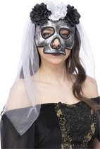Smiffys - Skull Bride With Veil Masker - Grijs