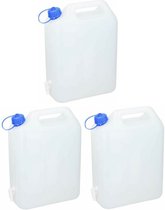 Jerrycan voor water - 3x - 15 liter - Kunststof - met kraantje en dop - Camping