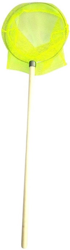 Neon geel vlindernet met houten steel, 58 x 20 cm.