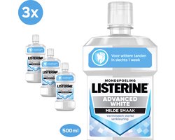 LISTERINE Mondwater Advanced White Milde Smaak - mondspoeling - verwijdert sterke verkleuring voor wittere tanden in slechts 1 week - 3x 500 ml