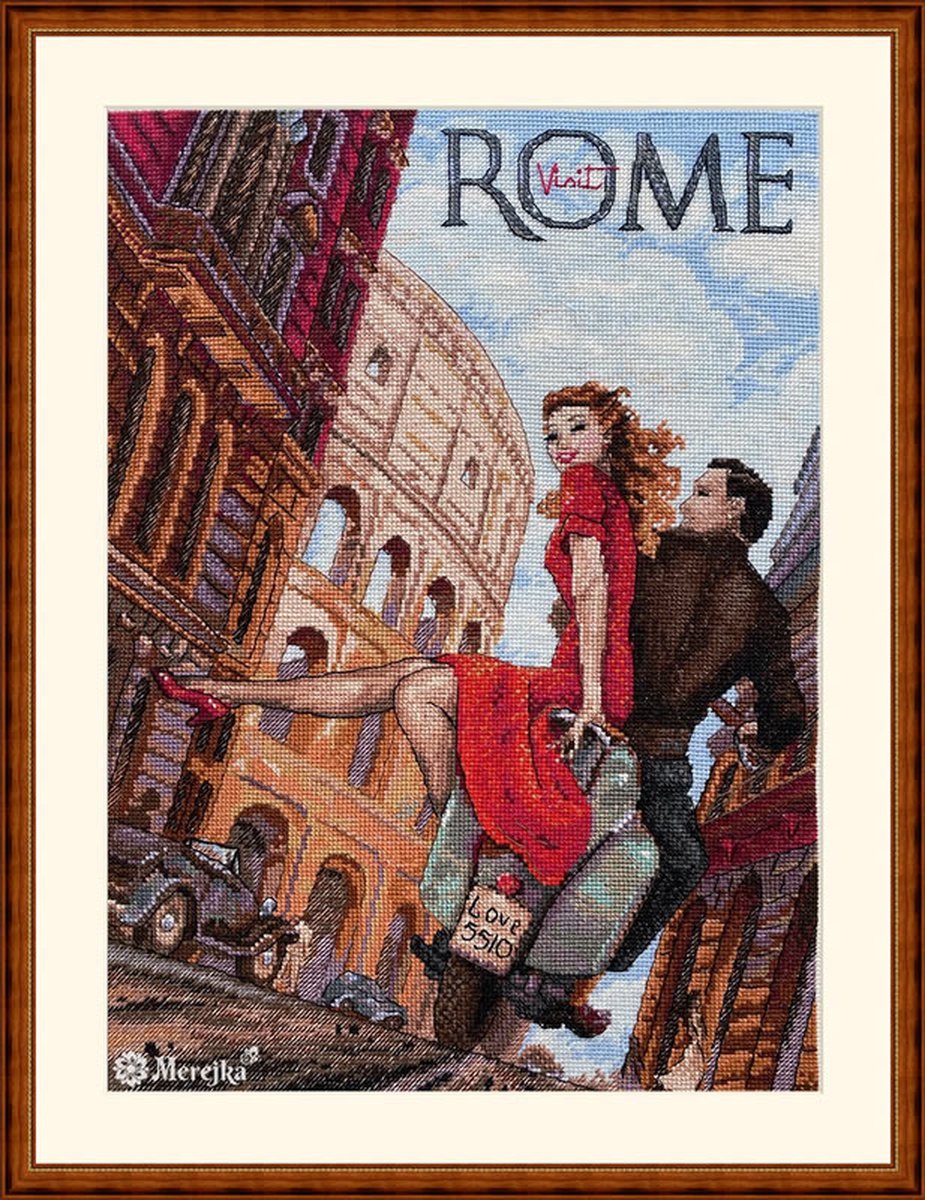 Merejka borduurpakket Visit Rome k180 met telpatroon