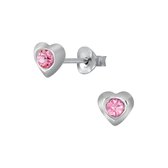 Joy|S - Zilveren mini hartjes oorbellen - 3 mm - roze kristal - oorknopjes voor kinderen