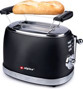 Bol.com alpina Broodrooster - Retro Toaster - 6 Standen - Broodjeswarmer - 2 Sleuven - Opwarmen en Ontdooien - Zwart aanbieding