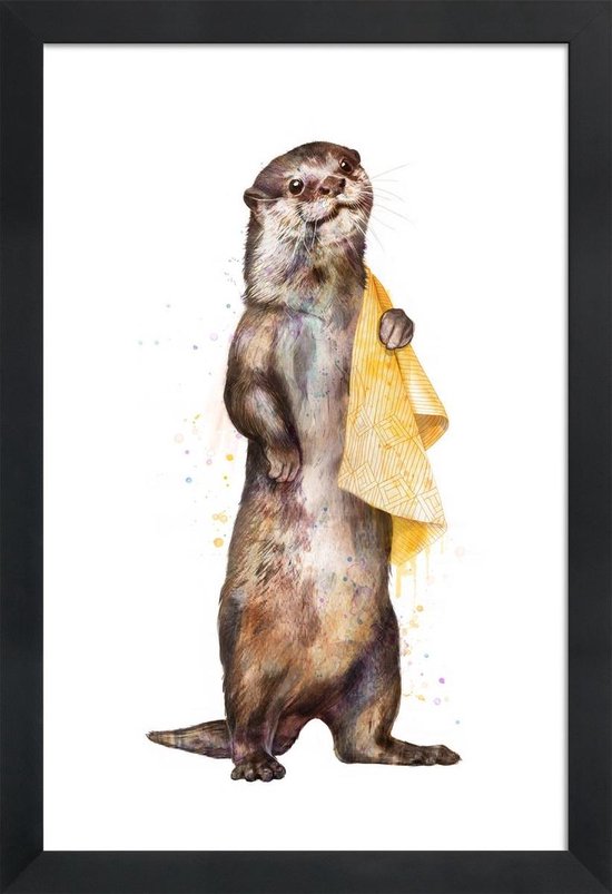 JUNIQE - Poster in houten lijst Otter illustratie -40x60 /Bruin & Geel
