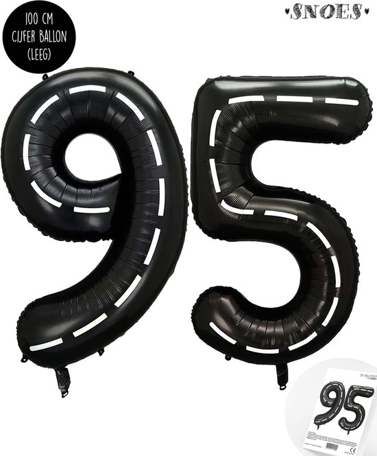 Cijfer Helium Folie Ballon XXL - 95 jaar cijfer - Zwart - Wit - Race Thema - Formule1 - 100 cm - Snoes